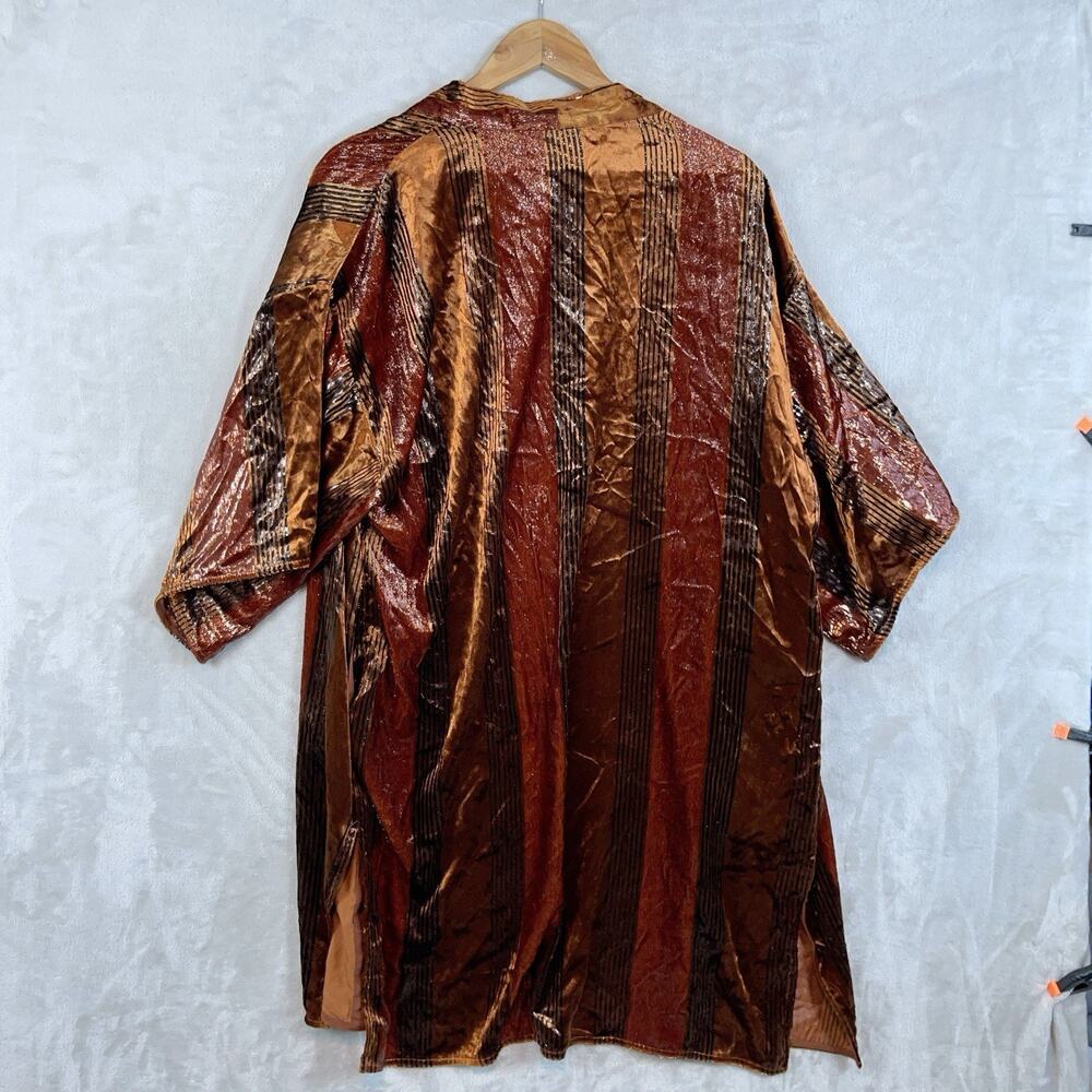 Ett:Twa by Anthropologie Long Velvet Kimono Cardigan M/L Petite Metallic Rust - Picture 2 of 11